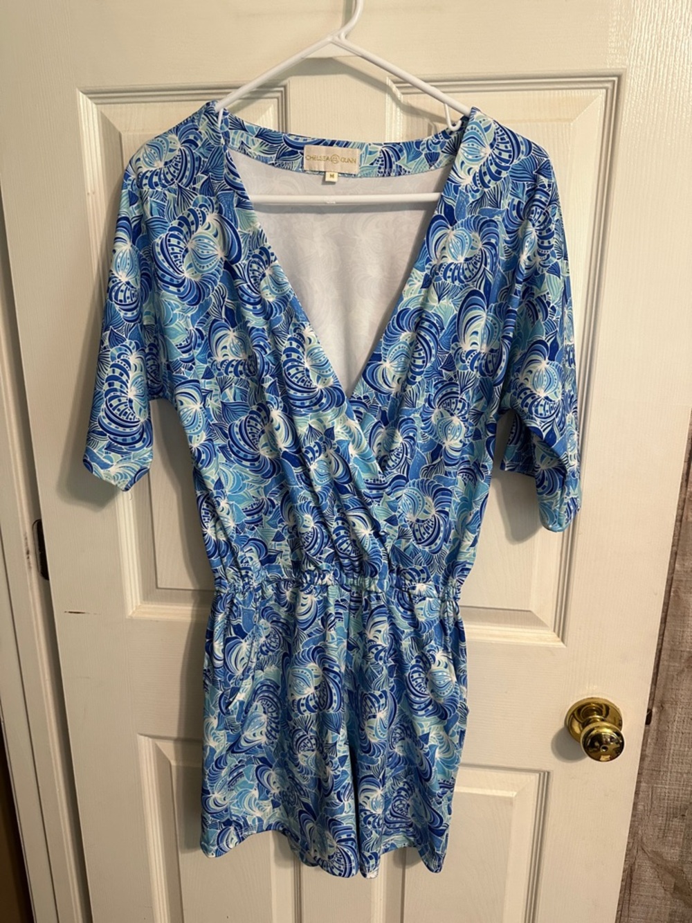 Blue & White Swirl Print Romper